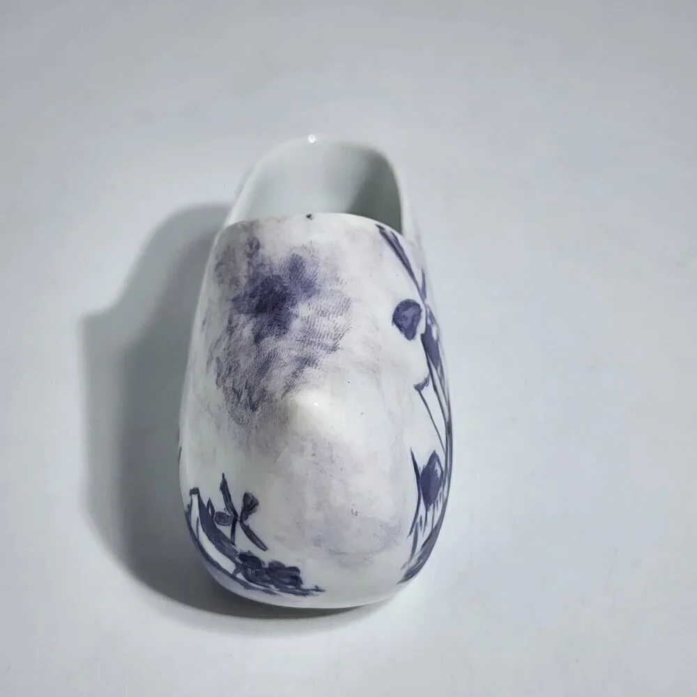 Dutch Ceramic Clog Shoe Figurine Hand Painted Blue & White Windmill